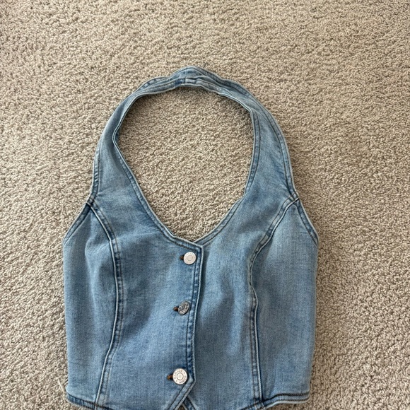 Garage Tops - Garage Light Blue Denim Button-Down Halter Top